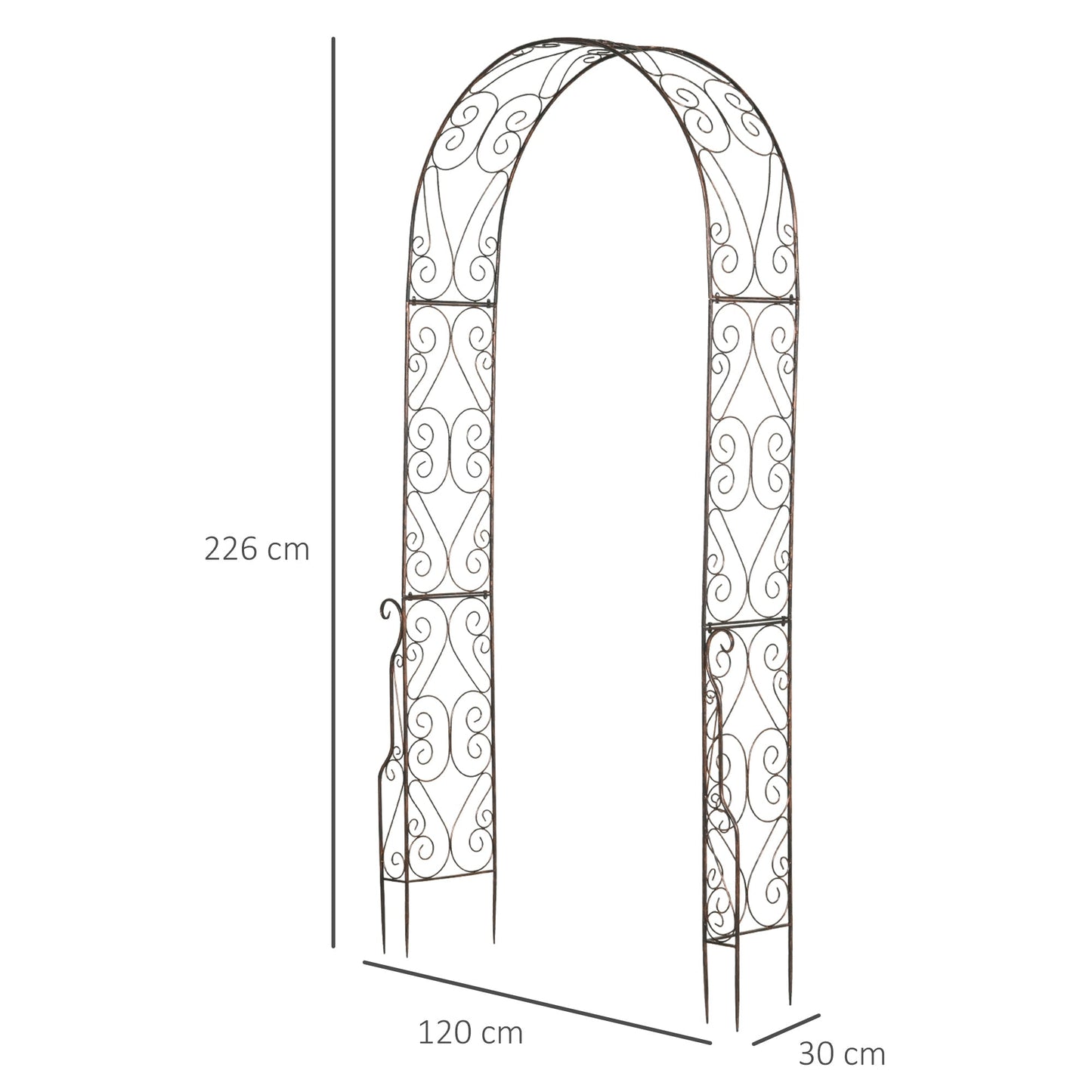 Outsunny Metal Decorative Garden Rose Arch Arbour Trellis for Climbing Plants Support Archway Wedding Gate 120L x 30W x 226H (cm)