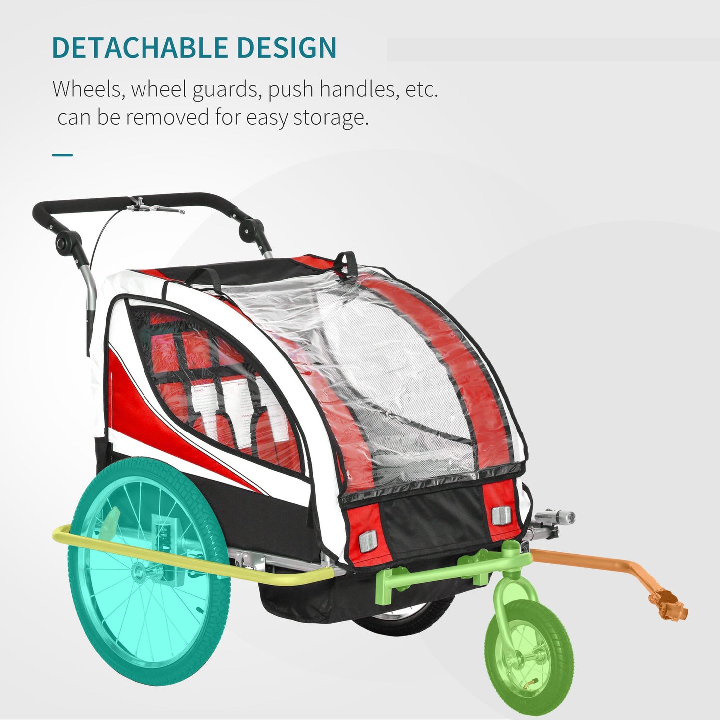 HOMCOM Child Bike Trailer Baby Bicycle Trailer 360¡ Rotatable for 2 Kids with Steel Frame LED Hitch Coupler Red