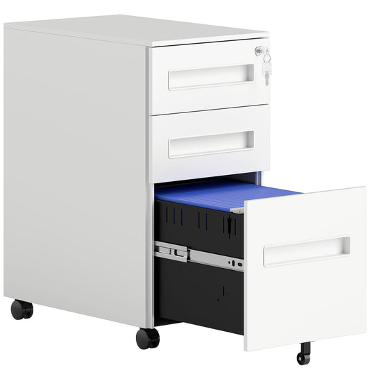 Vinsetto Three-Drawer Steel Filing Cabinet - White