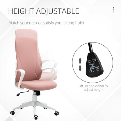 Vinsetto High-Back Office Chair, Elastic Desk Chair with Armrests, Tilt Function, Adjustable Seat Height, Pink