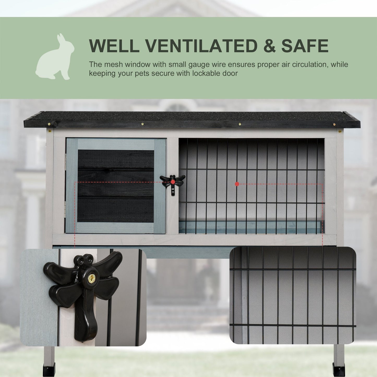 PawHut Rabbit's Elevated Fir Wood Outdoor Hutch Grey