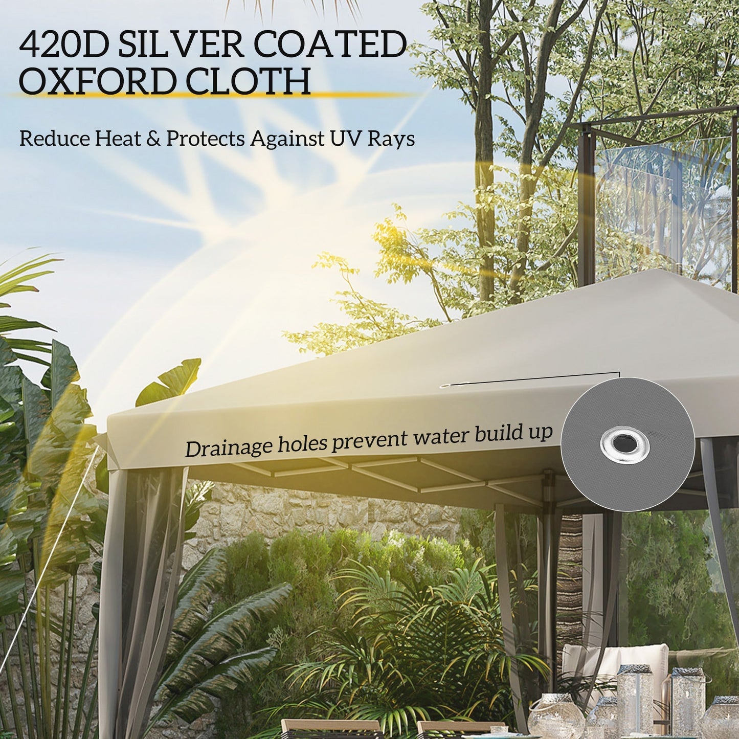 Outsunny 3 x 3√Ç m Pop Up Gazebo, 420D Garden Tent Canopy with Removable Mesh Sidewall Netting, Carry Bag for Garden Patio Outdoor, Light Grey