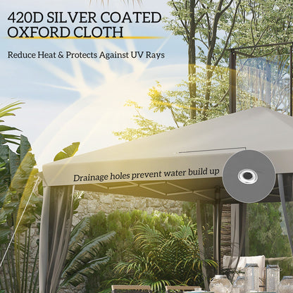 Outsunny 3 x 3√Ç m Pop Up Gazebo, 420D Garden Tent Canopy with Removable Mesh Sidewall Netting, Carry Bag for Garden Patio Outdoor, Light Grey