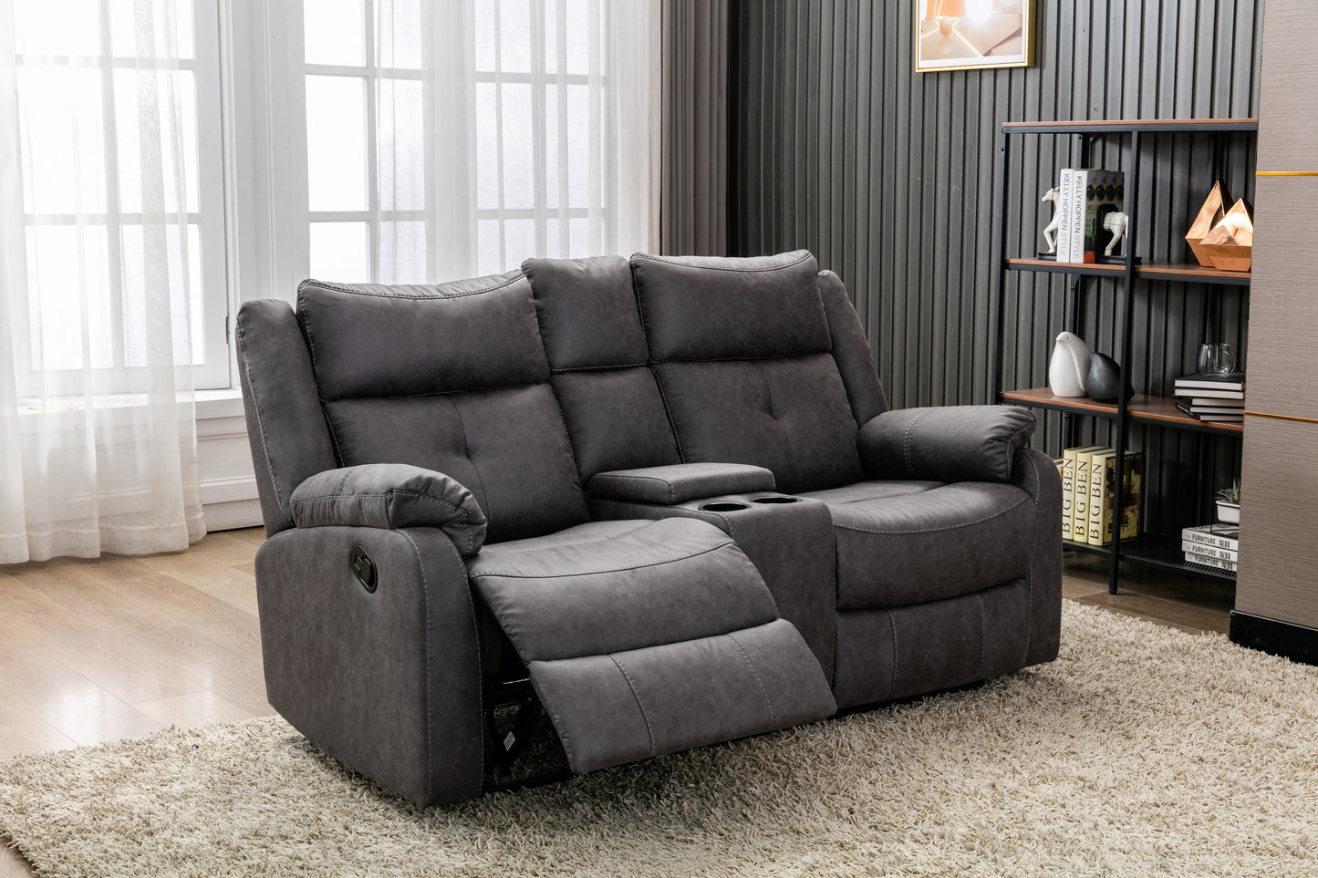 Cavsey 2 Seater Sofa with Console Grey (Recliner)