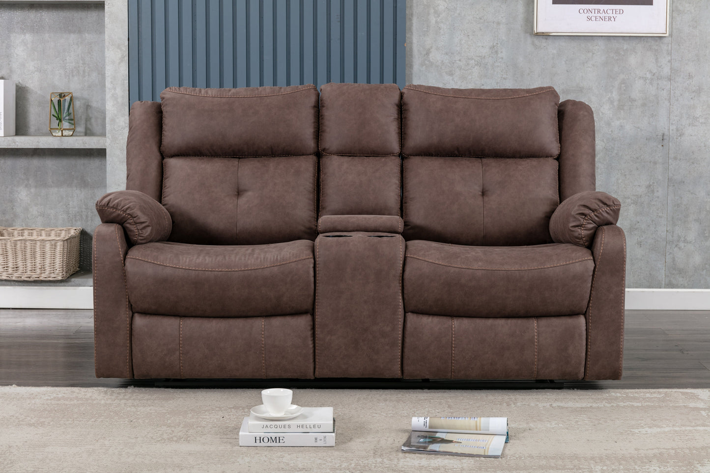 Cavsey 2 Seater Sofa with Console Chestnut Brown (Recliner)