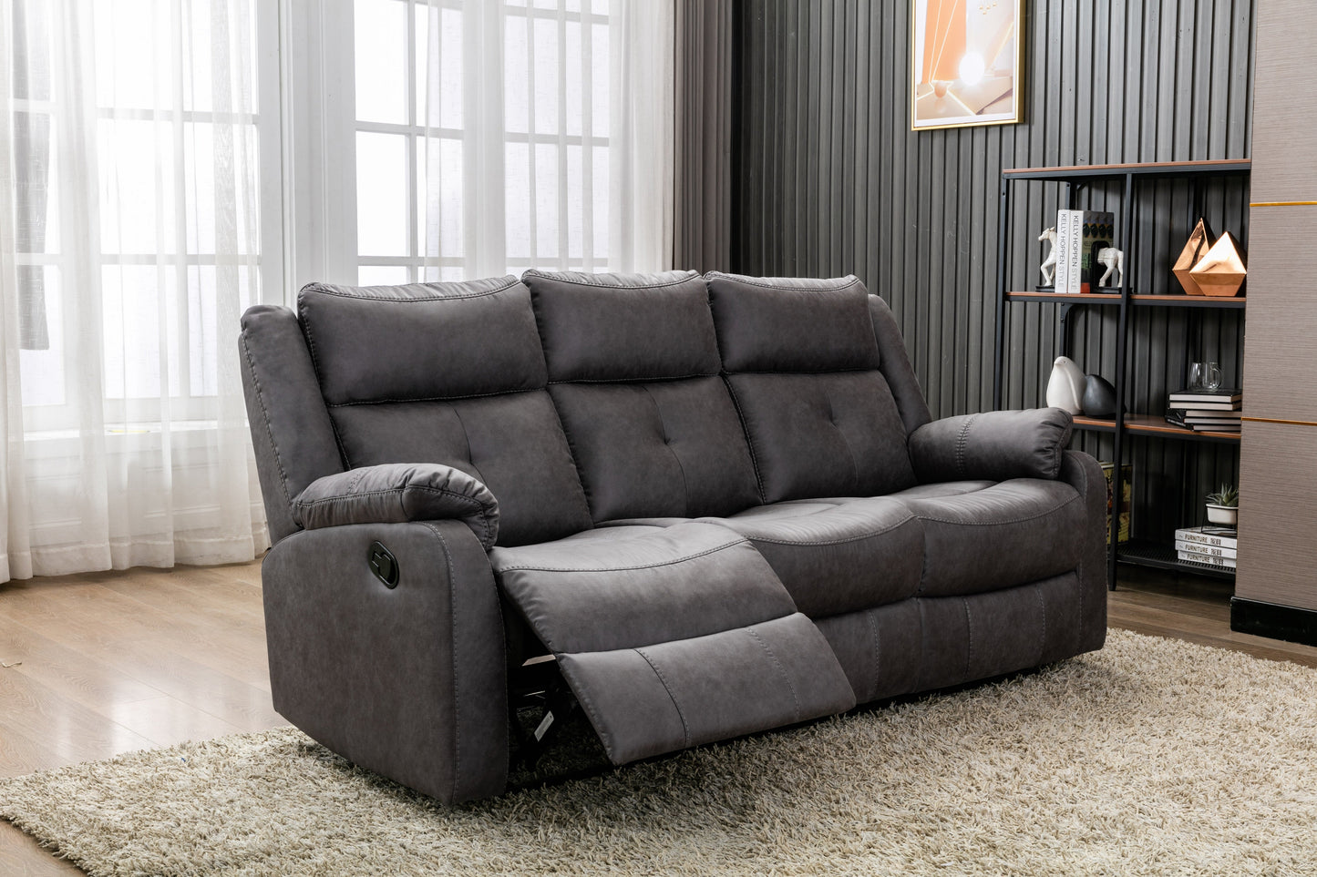 Cavsey 2 Seater Sofa with Console Grey (Recliner)