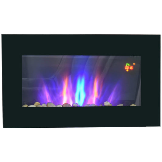HOMCOM 1000W/2000W Electric Wall Fireplace w/ LED Flame Effect Timer Remote Sleek Stylish Safe Home Heating 20-25_