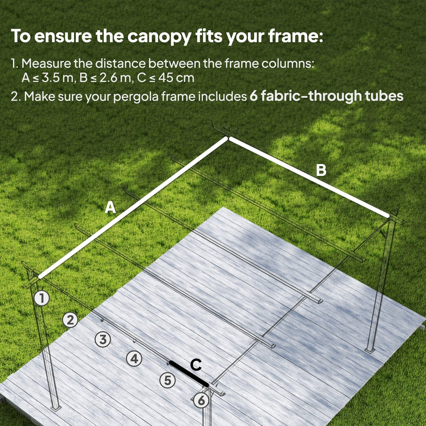Outsunny Retractable Pergola Cover, 3.5 x 2.6 m Replacement Canopy Fabric for 4 x 3 m Frame, Roof Top Only, Light Grey