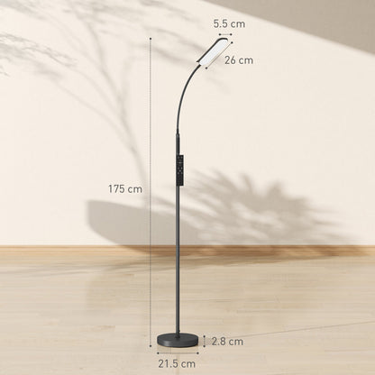 HOMCOM LED Floor Lamp, Standing Lamp with Remote & Touch Control, Stepless Dimmable Colours Temperature & Brightness, 360Â° Adjustable Gooseneck, 1 Hour Timer, Memory Function for Living Room, Black