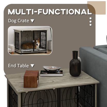 PawHut 29.5" Indoor Dog Crate Furniture End Table w/ Plush Washable Cushion, Lockable Door, for Medium Size Dogs