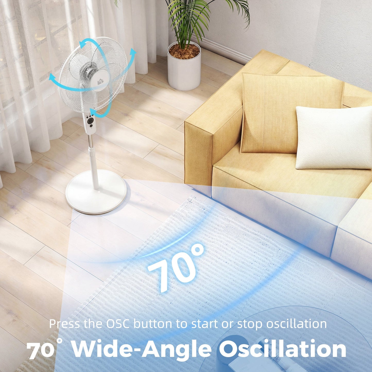 HOMCOM 18" Pedestal Fan with Sleep Mode, Oscillating Standing Fan with 3 Modes, Remote Control, Adjustable Height, White