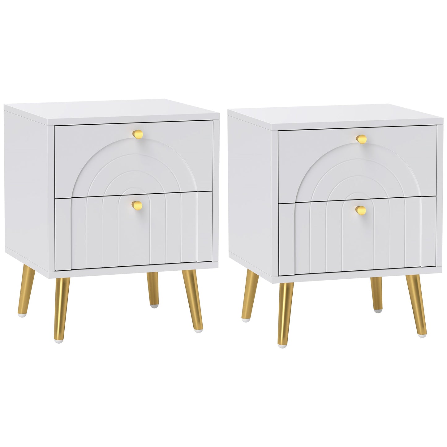 HOMCOM 2-Drawer Bedside Table Set of 2 - White
