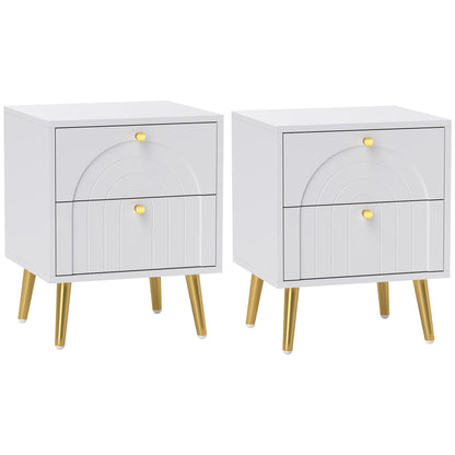 HOMCOM 2-Drawer Bedside Table Set of 2 - White