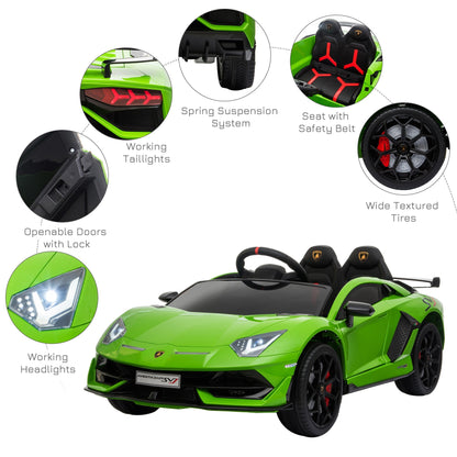 Battery-powered Kids Electric Ride On Car Lamborghini Aventador Sports Racing Car Toy with Parental Remote Control Music Green 12V