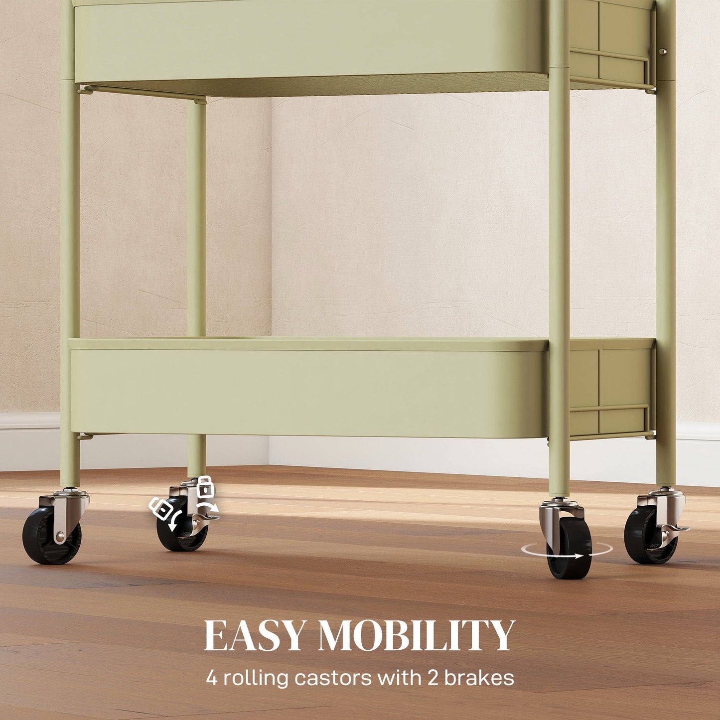 HOMCOM Three-Tier Steel Storage Trolley - Green