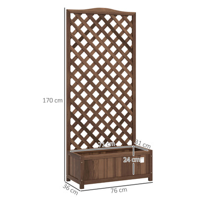 Outsunny Wooden Planter with Trellis, Freestanding Raised Bed for Garden with Lattice, Outdoor Planter Box for Climbing Plants, Vines, Flowers, 76 x 36 x 170 cm, Dark Brown