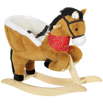 AIYAPLAY Rocking Horse Toy for Toddlers, Plush Ride on Horse with Seat Belt, Lifelike Neigh, Pretend Play Toy for 18-36 M, Brown