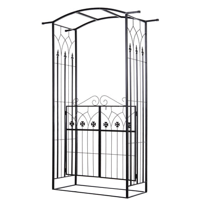 Outsunny Metal Frame Outdoor Garden Entrance Arch w/ Gate Black