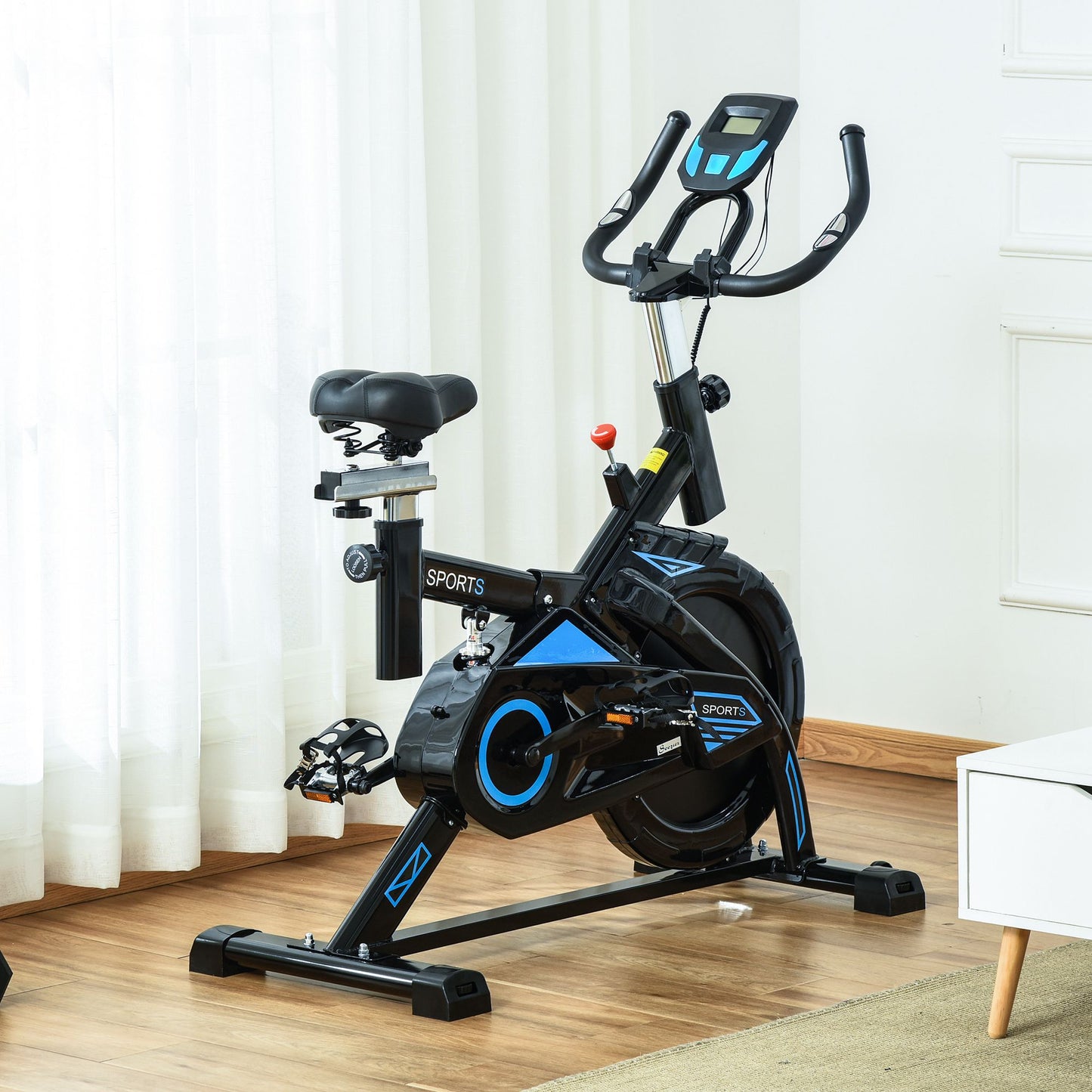 Stationary Exercise Bike w/ iPad Holder, LCD Monitor, Comfortable Seat, Indoor Cycling Training Bike, 13KG Flywheel,  Home Office, Black