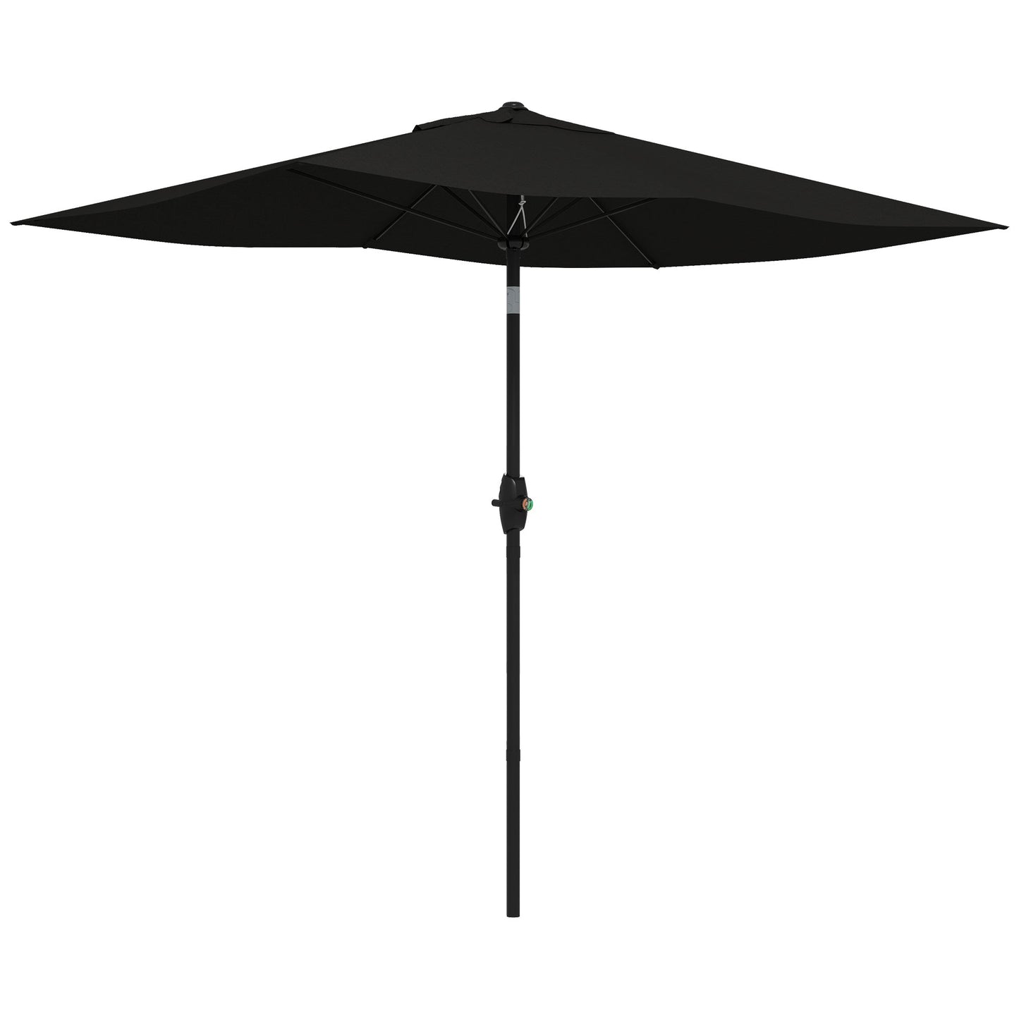 Outsunny 2 x 3(m) Parasol ogrodowy, prostokątny, z korbką i przyciskiem do odchylania, 6 żeber, aluminiowy słupek, czarny