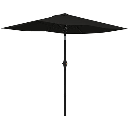 Outsunny 2 x 3(m) Parasol ogrodowy, prostokątny, z korbką i przyciskiem do odchylania, 6 żeber, aluminiowy słupek, czarny