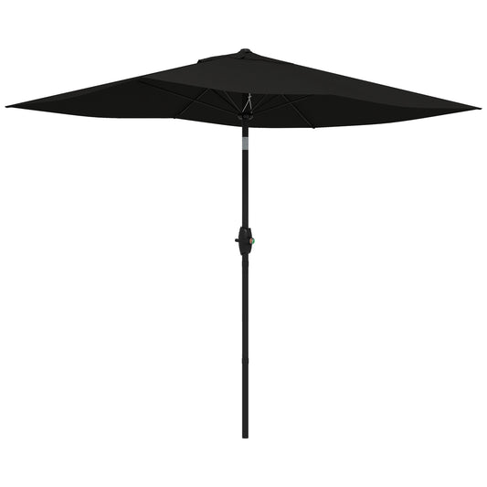 Outsunny 2 x 3(m) Parasol ogrodowy, prostokątny, z korbką i przyciskiem do odchylania, 6 żeber, aluminiowy słupek, czarny