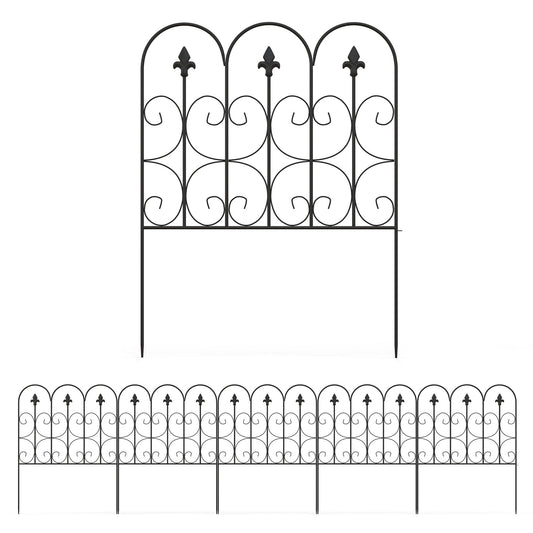 سياج حديقة مزخرف من Outsunny، 5 قطع من ألواح سياج اعتصام خارجي، أسلاك معدنية مقاومة للصدأ ذات مناظر طبيعية على شكل زهرة وحواف سرير على شكل حاجز للحيوانات، أسود