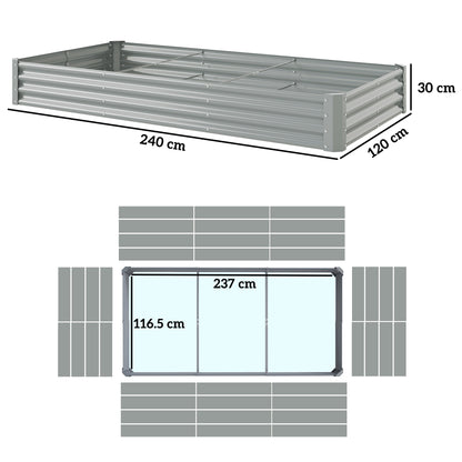 Outsunny 240 x 120cm Galvanised Steel Open Planter - Silver