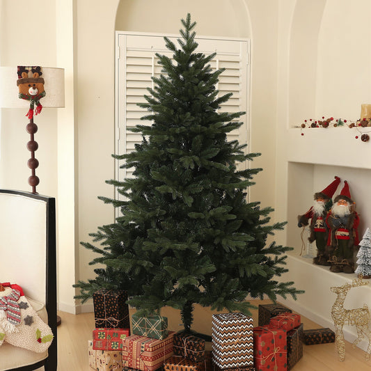 HOMCOM 6ft Artificial Spurce Christmas Tree with 1696 Branch Tips and Foldable Steel Base, Realistic Hinged Xmas Tree, Holiday DŽcor for Home Office, Green