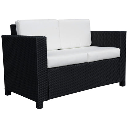 Outsunny 2-osobowe meble ogrodowe, sofa rattanowa z miękką wyściełaną poduszką i podłokietnikami, wiklinowa ogrodowa sofa dwuosobowa na patio, czarna