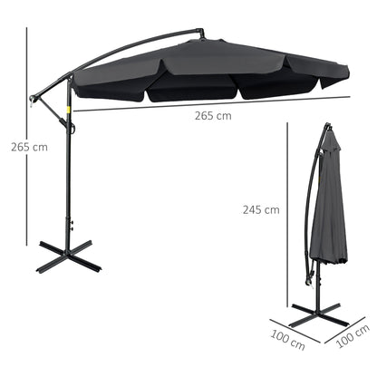 Outsunny 2,7 ​​m parasol ogrodowy Banana Cantilever z korbką i podstawą krzyżową do użytku na zewnątrz, wiszący parasol przeciwsłoneczny, czarny
