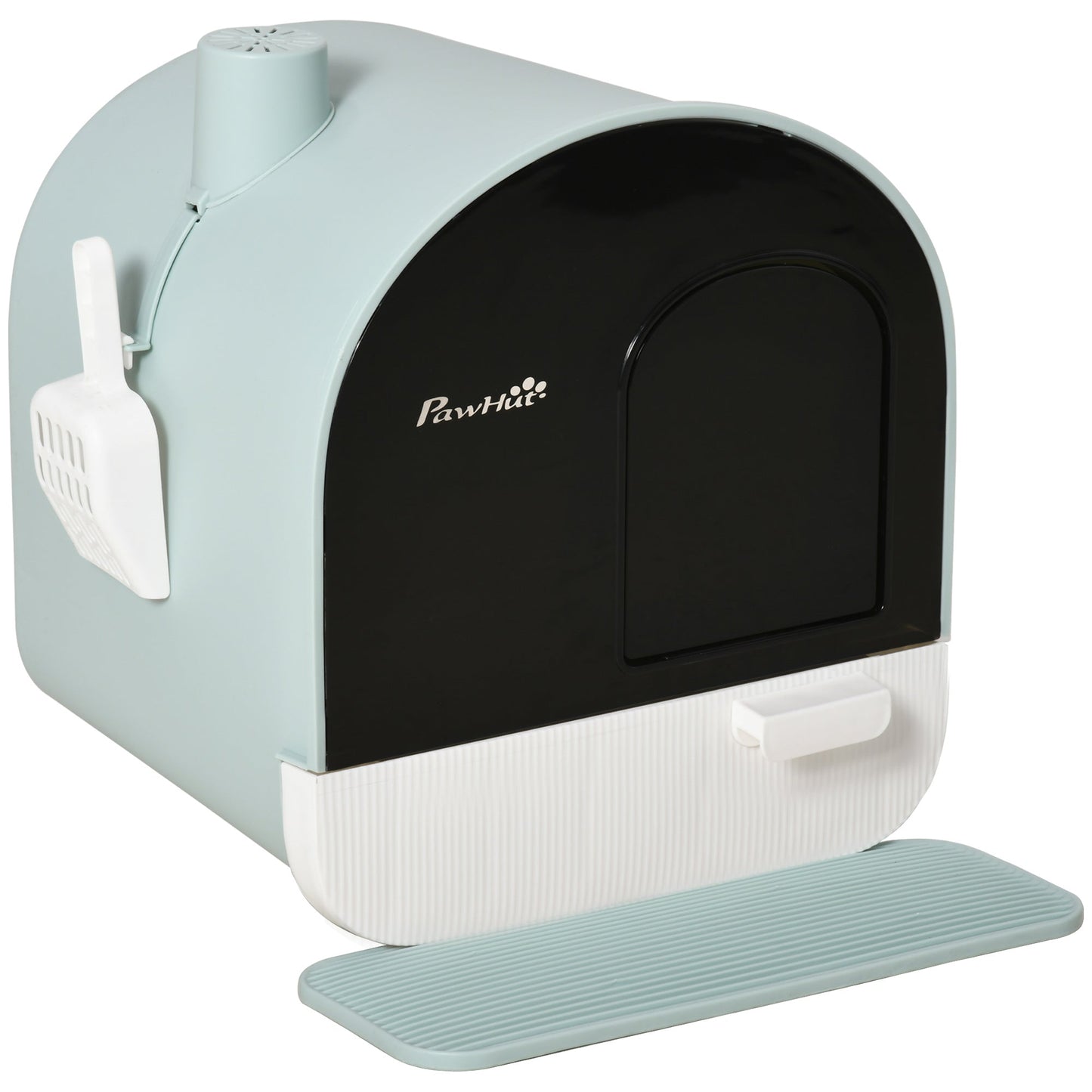 PawHut Cat Litter Box Kitten Litter Tray with Hood Scoop Filter Flap Door, 43x44x47 cm, Green