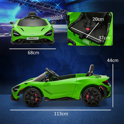 سيارة كهربائية للأطفال مرخصة من AIYAPLAY McLaren 765LT بقوة 12 فولت مع أبواب على شكل فراشة وعجلات نقل تعمل بالتحكم عن بعد باللون الأخضر