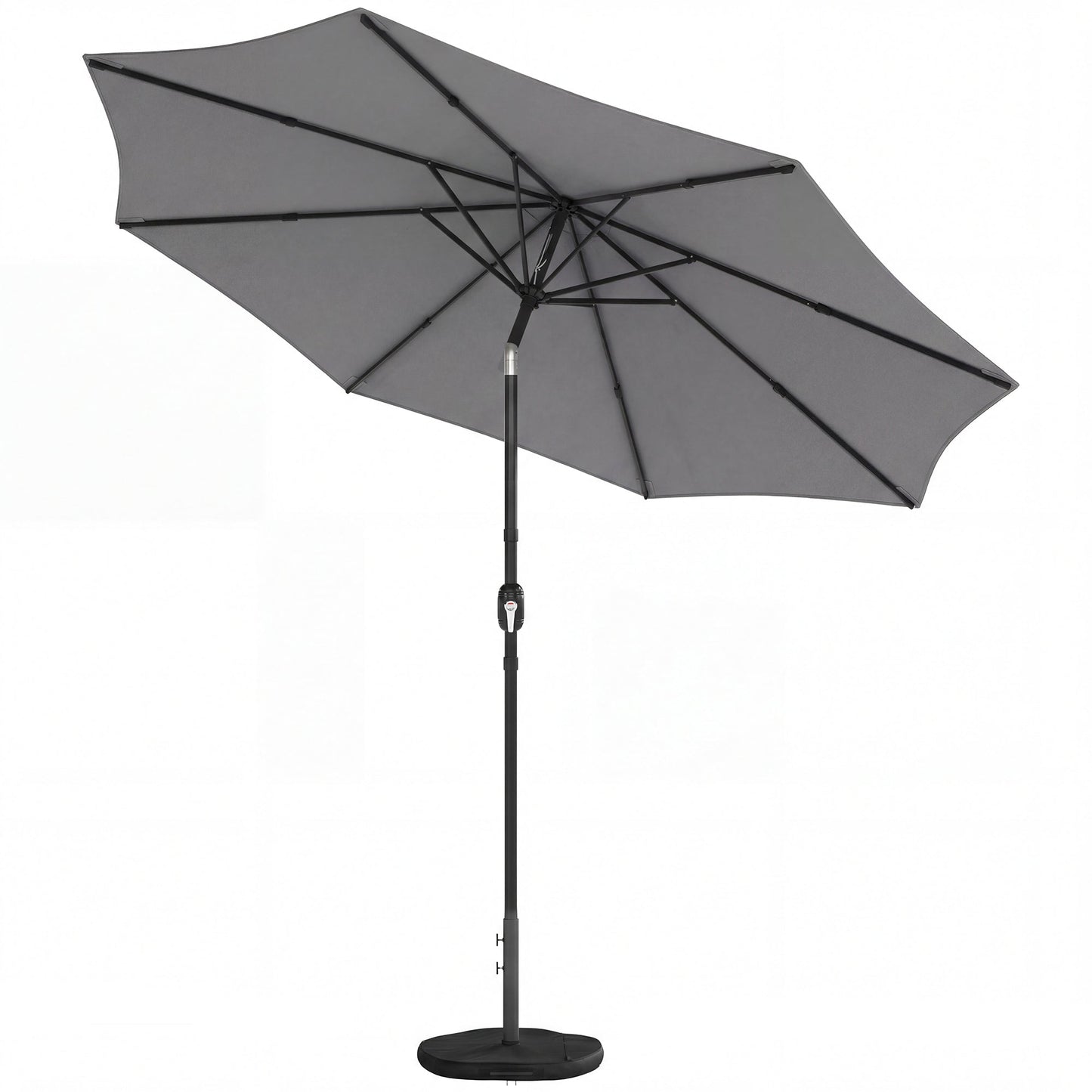 Outsunny 2.7 m Garden Parasol Umbrella with Cross Base and Sandbag, Retractable Ribs, Outdoor Table Market Umbrella, Light Grey
