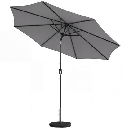 Outsunny 2.7 m Garden Parasol Umbrella with Cross Base and Sandbag, Retractable Ribs, Outdoor Table Market Umbrella, Light Grey