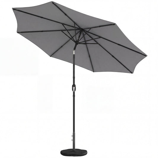 Outsunny 2.7 m Garden Parasol Umbrella with Cross Base and Sandbag, Retractable Ribs, Outdoor Table Market Umbrella, Light Grey