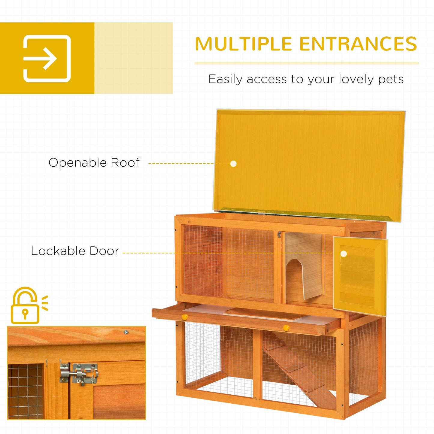 PawHut Rabbit Hutch Outdoor Guinea Pig Hutch Wooden Pet Cage Run 2-Tier with Opening Top, 90 x 45 x 80cm