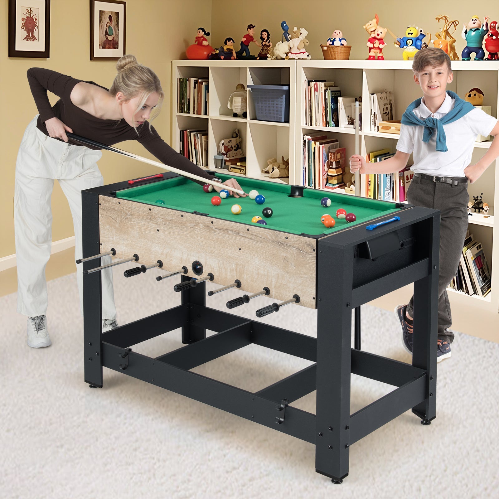 2-in-1 Swivel Multi Game Table 122 cm Foosball and Pool Combo Table-Black
