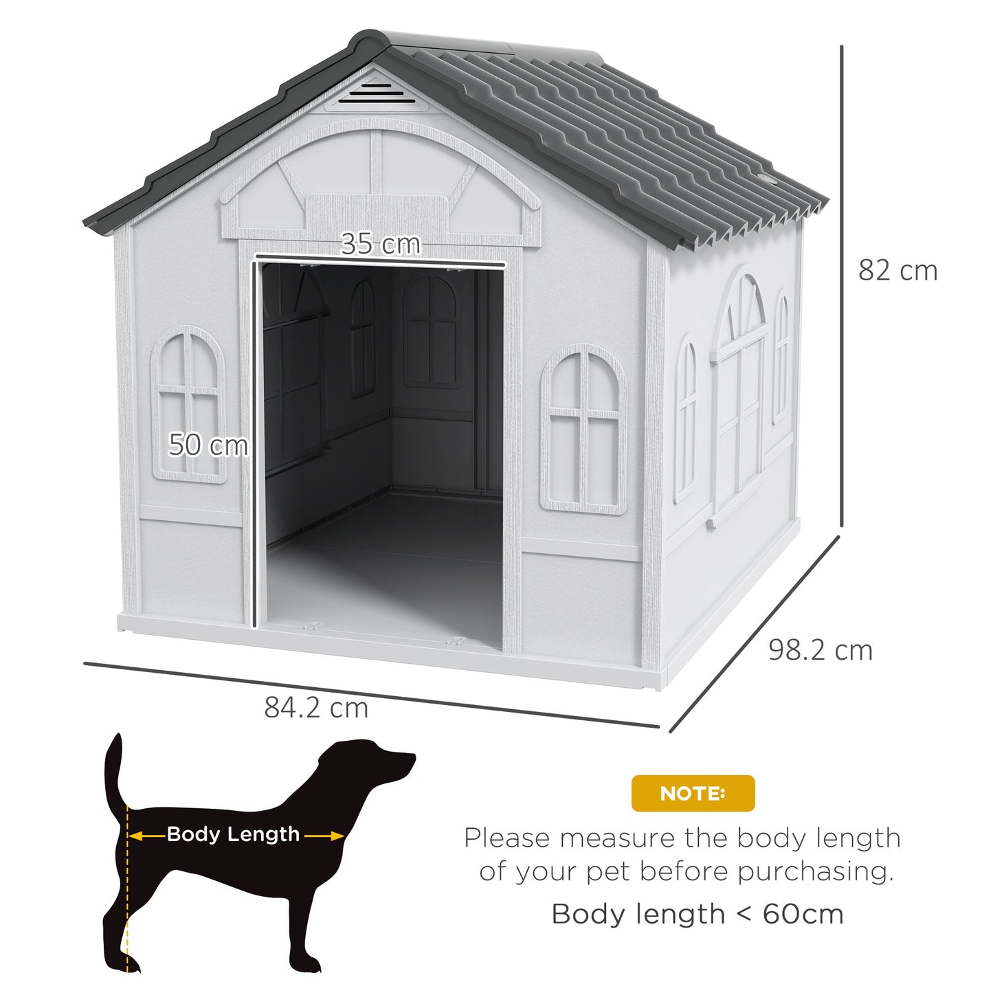 PawHut Plastic Weatherproof Dog House, Grey