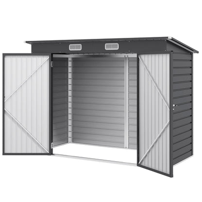 Outsunny 8 x 4FT Galvanised Garden Storage Shed, Metal Outdoor Shed with Double Doors and 2 Vents, Grey