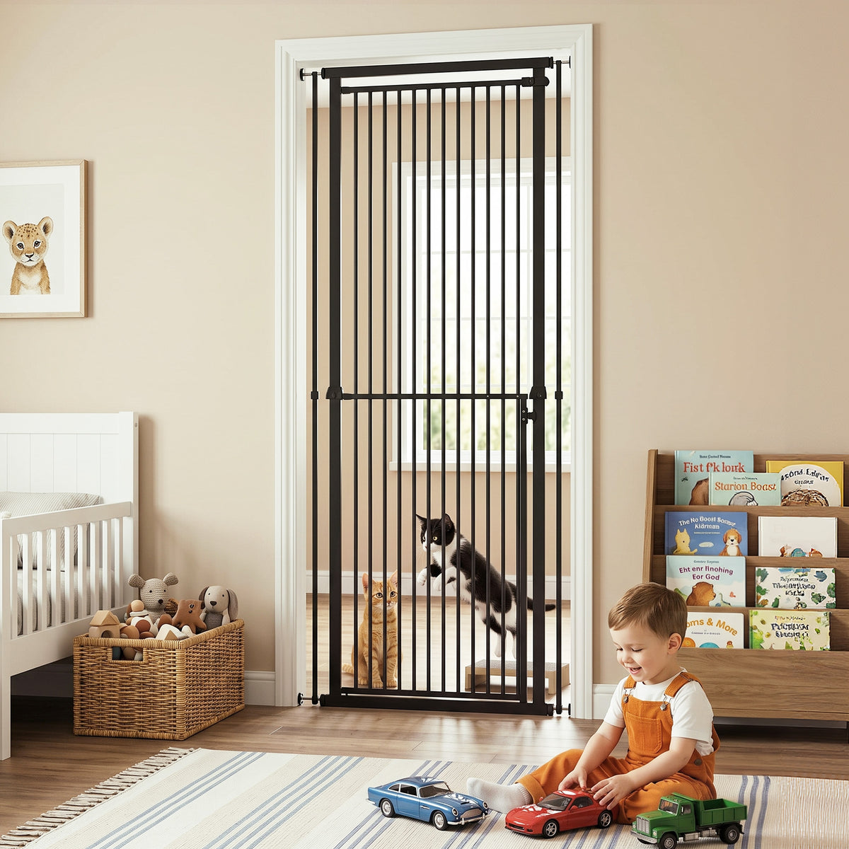PawHut Extra Tall Pet Gate, Baby Gate w/ 112-200cm Adjustable Height, Two-Way Open, No-Drill, Fits 76-80cm & 81-85cm Door Black