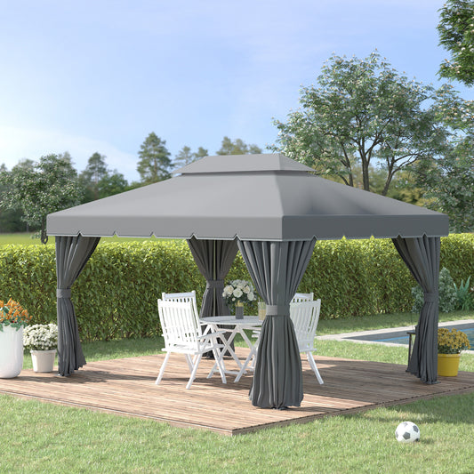 Altana ogrodowa Outsunny 3 x 4 m z aluminium, zadaszenie, namiot imprezowy z siatkami i zasłonami do ogrodu i na taras, ciemnoszary