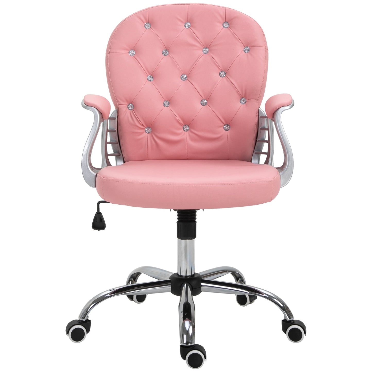 Vinsetto Office Chair Ergonomic 360¡ Swivel PU Diamante Padded Base 5 Castor Wheels for Home Work Pink