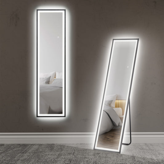 HOMCOM 150 x 40cm Lustro na całą długość, z regulowanymi światłami - czarne
