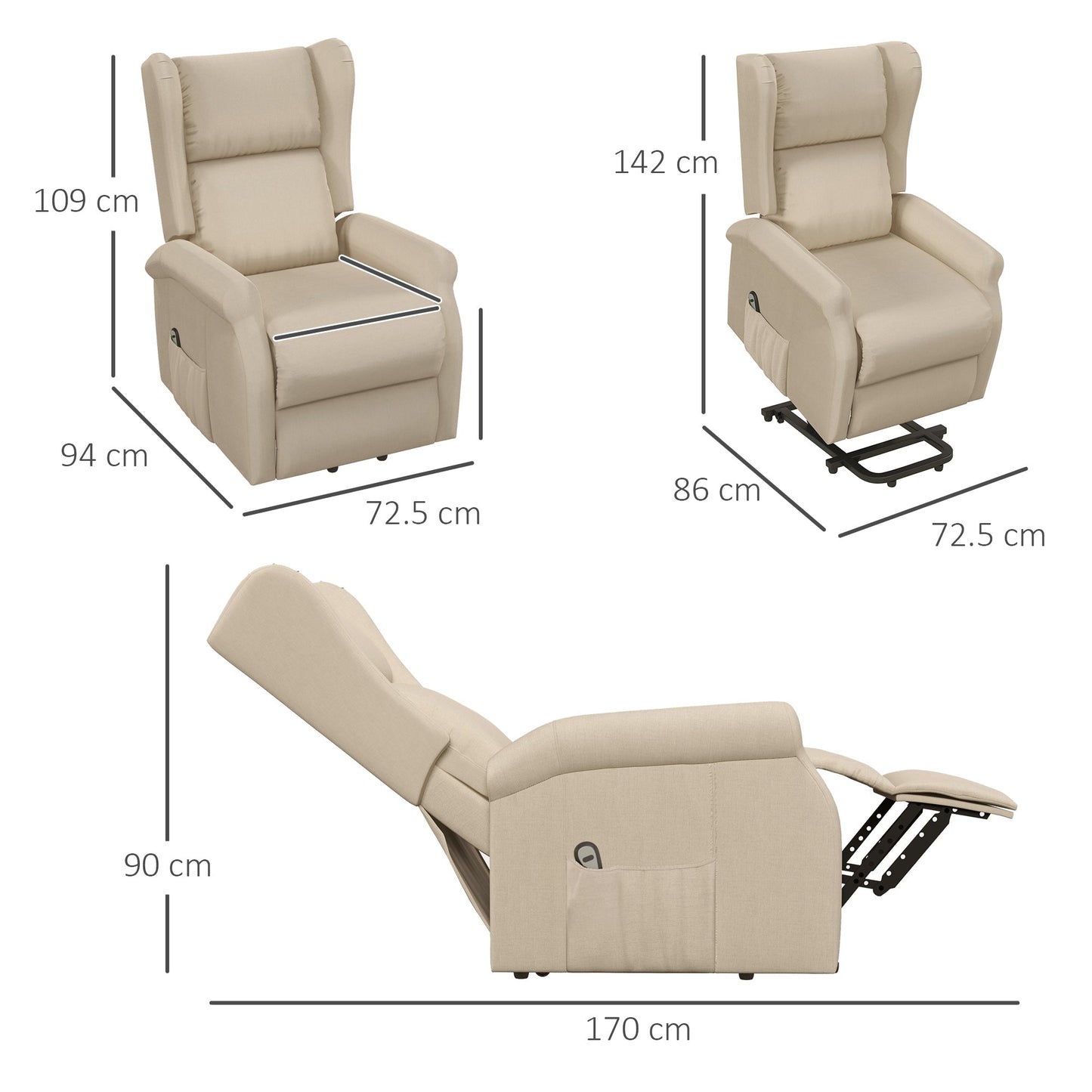 Recliner Armchair for the Elderly with Remote Control, Fabric Electric Recliner Chair for Living Room, Beige