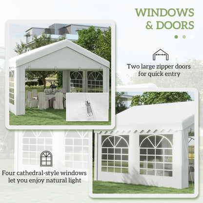 Outsunny 4m x 4m namiot imprezowy baldachim ślubny, rozkładana altana ze ścianami bocznymi, drzwiami, oknami, ocynkowana altana ogrodowa na imprezy, wydarzenia, biała