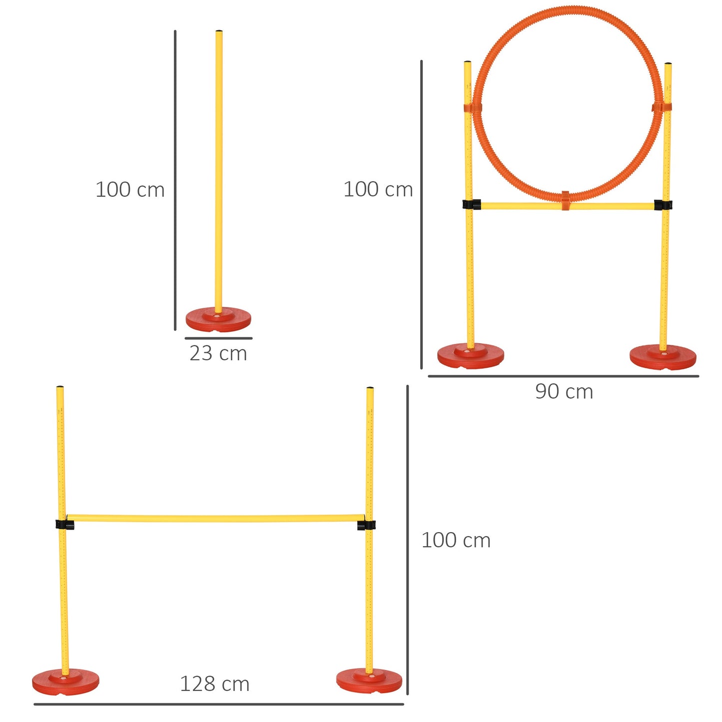 PawHut Dog Agility Equipment Training przenośna przeszkoda dla zwierząt z regulowanymi płotkami, kółkiem do skakania, słupkami do tkactwa