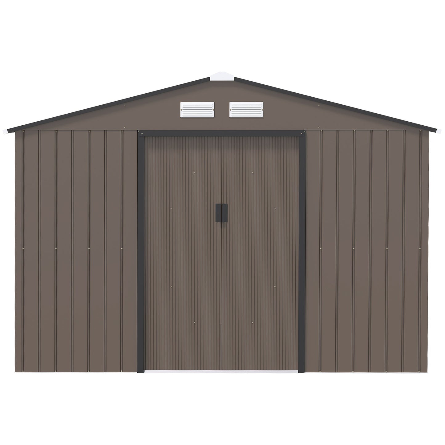 Outsunny 9 x 6FT Garden Metal Storage Shed Outdoor Storage Shed with Foundation Ventilation & Doors, Brown