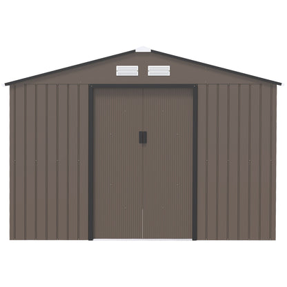 Outsunny 9 x 6FT Garden Metal Storage Shed Outdoor Storage Shed with Foundation Ventilation & Doors, Brown