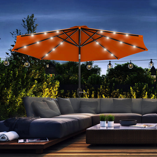 Parasol ogrodowy Outsunny 2,7 ​​m z korbką i 24 diodami LED, pomarańczowy